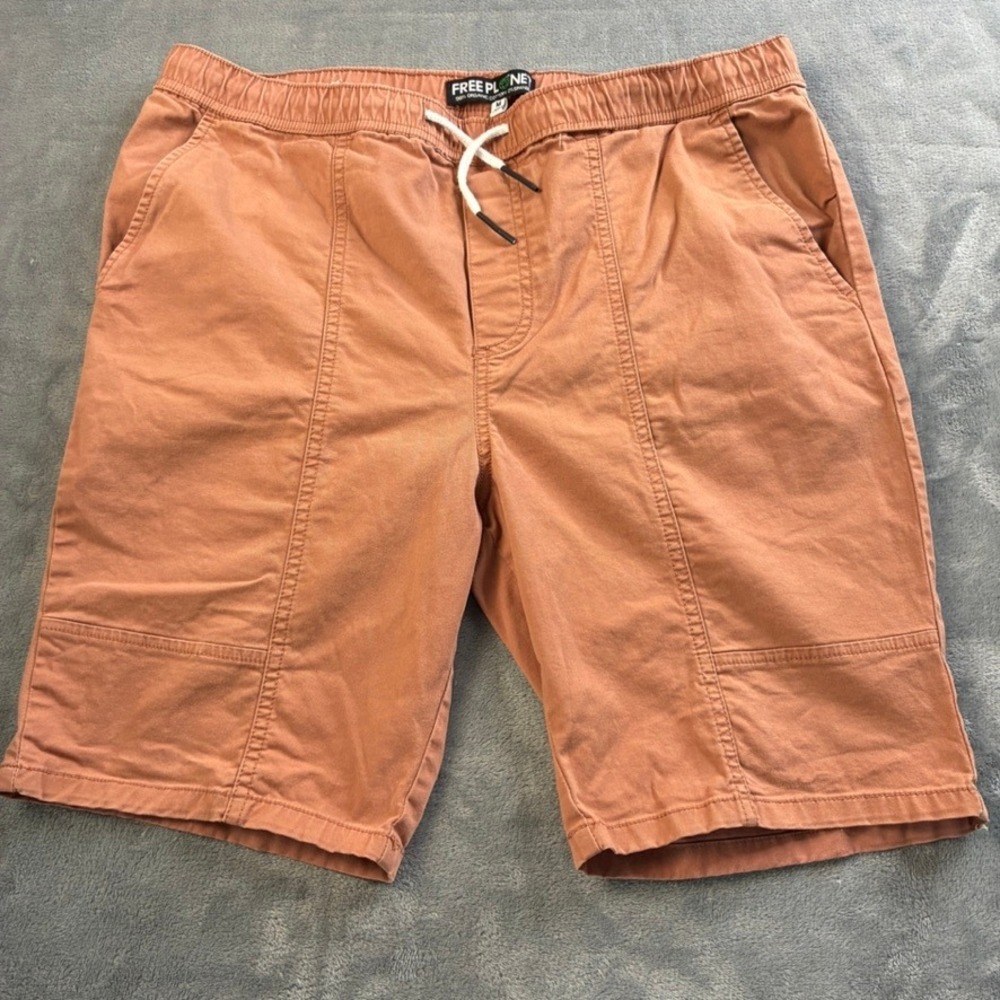 Free Planet Mens Organic Cotton Stretch Utility Shorts Clay Orange Size Medium